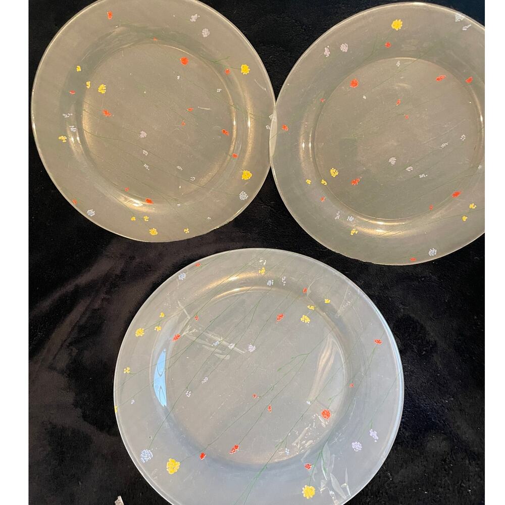 Farmhouse Wild Flower Frosted Glass 10.5" Dinner Plates Set of 3